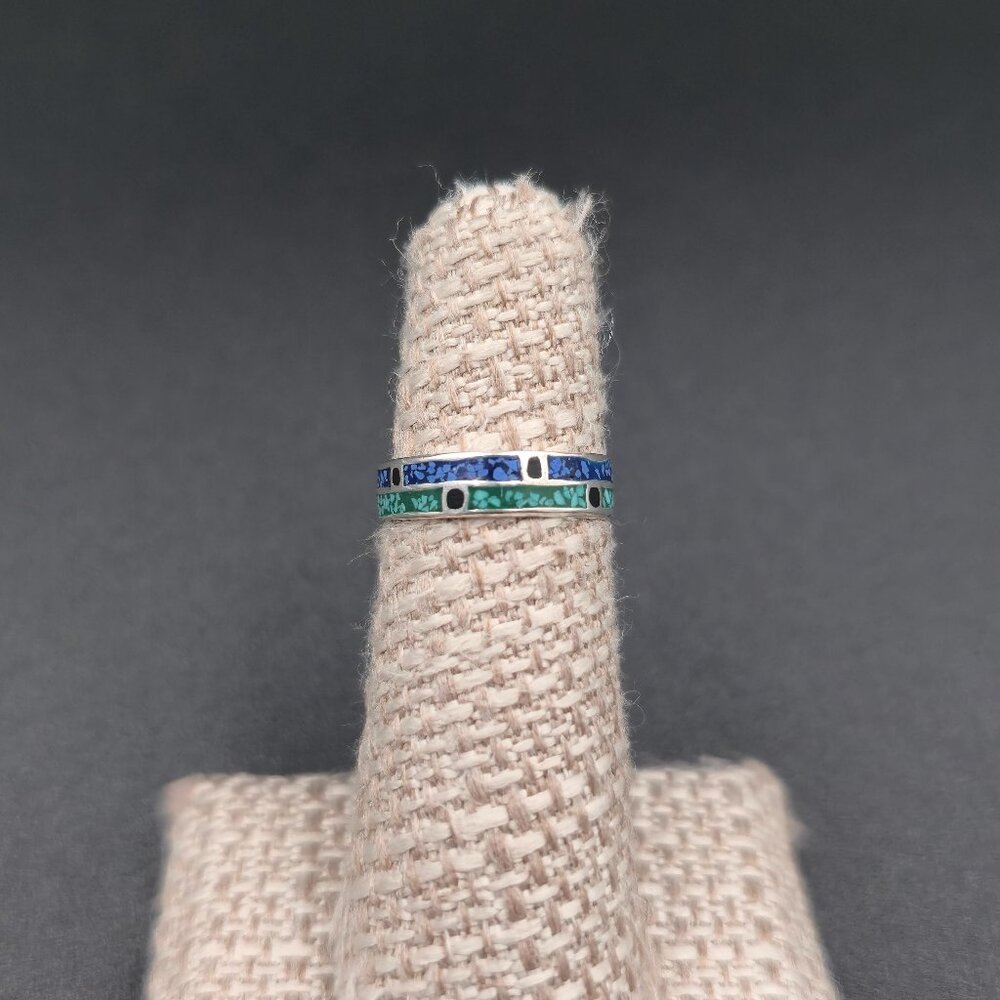 Size 4.75 Sterling Silver Turquoise Chip Inlay Petite Band Ring A6845